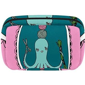 octopus roze wol cosmetische rits zakje make-up tas reizen waterdichte toilettassen voor vrouwen, Meerkleurig, 17.5x7x10.5cm/6.9x4.1x2.8in