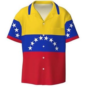 OdDdot Vlag van Venezuela Print Heren Button Down Shirt Korte Mouw Casual Shirt voor Mannen Zomer Business Casual Jurk Shirt, Zwart, 4XL