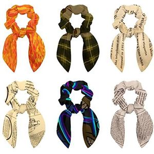 6 stuks haarscrunchies - Schotse geruite checker patroon olifant haar sjaal scrunchy met lint strik, elastische haarbanden paardenstaart houders voor vrouwen tienermeisjes