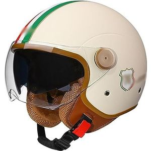 Retro Motorhelm, Scooterhelm Vintage DOT Goedgekeurde Scooterhelmen Voor Dames Heren, Urban Pilot Helm Halfopen Helm Met Antikrasvizier B,M=55-57CM