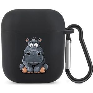 Grijze Hippo Leuke Case Voor AirPods 2 & 1 Schokbestendige Beschermende Hoofdtelefoon Gevallen Cover Met Sleutelhanger Voor Mannen Vrouwen