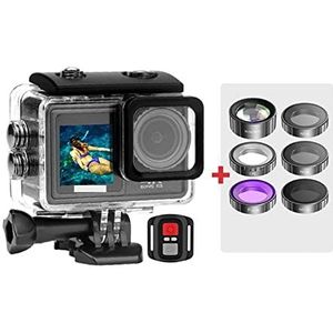 Actiecamera, S81ER Actie Camera 4K 60FPS EIS Video Met Optionele Filter Lens 24MP Zoom 1080P Webcam Vlog sport Cam Met Afstandsbediening(5,4K Camera Add 6 Lens)