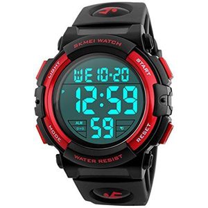Mannen Grote Gezicht Digitale Buitensporten Waterdichte Horloge LED Lichtgevende Alarm Stopwatch Eenvoudige Leger, Rood, Men's standard