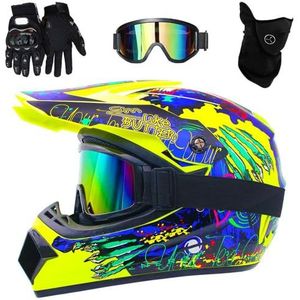 Jeugd Kids ATV Motocross Helm, met Bril Masker Handschoenen, DOT Goedgekeurd, Unisex Full Face Off Road Motorhelm, ATV BMX Downhill Mountainbike Quad Bike Helmen(F4,S(52-53cm))