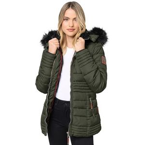 Navahoo Warme winterjas voor dames, gewatteerde jas met teddybont B900, olijfgroen, XL