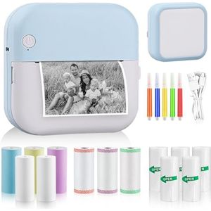 GuKKK Mini-printer, mobiele fotoprinter, draagbare mini-fotoprinter, draadloze fotoprinter, thermische printer, met 13 rollen printerpapier en 5 kleurpotloden, smartphone bluetooth-printer, voor lijst