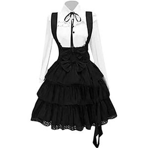 MENGQING Dames klassieke lolita jurk vintage geïnspireerde outfits meid cosplay meisje zwart lange mouw gothic shirt kanten mini-jurk S-5XL-zwart, 5XL