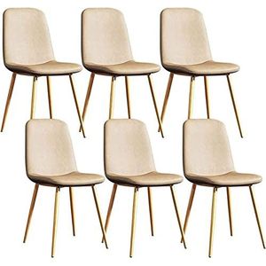 GEIRONV Moderne retro lounge stoelen set van 6, for woonkamer slaapkamer kantoor lounge stoelen metalen poten PU lederen rugleuningen zitting Eetstoelen (Color : Camel, Size : 42x45x86cm)