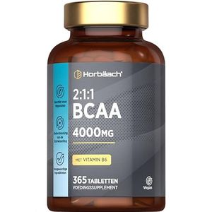 BCAA Tablets 4000mg | Aminozuren 2 1 1 Tabletten | 365 Veganistische Tabletten | BCAA Supplement met L-leucine, L-isoleucine en L-valine & Vitamine B6 voor optimale resultaten | Horbaach