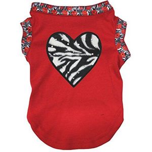 Petitebelle Puppy Kleding Hond Jurk Zebra Hart Lippen Rood Katoen T-Shirt, X-Small, Rood