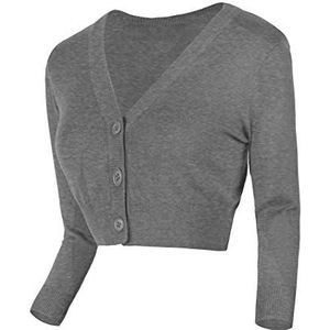 Urban GoCo Dames V-hals kort gebreid vest 3/4 mouwen, grijs (heather gray), M