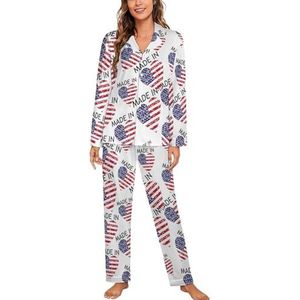 Gemaakt in Amerikaanse pyjama met lange mouwen voor vrouwen, klassieke nachtkleding, nachtkleding, zachte pyjamasets