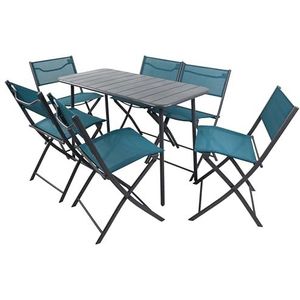 VCM 7-delige set bistroset eettafel tuinset balkonset stoel inklapbaar tafel tuin camping Sumila turquoise
