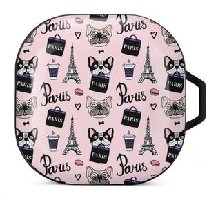 Franse Bulldog Parijs-patroon oordopjes hoesje compatibel met Samsung hard shell beschermhoes zwart-stijl