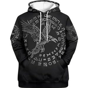 Vintage Viking Raven Heren Hoodie, Noordse Mythologie 3D Geprint Straat Punk Outdoor Losse Sweatshirt, Herfst Lange Mouwen Trekkoord Grote Zak Sweatshirt(Crow A,4XL)