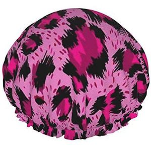 Badmuts Luxe Pink Leopard Beauty Fashion Douchekap Douchehoed Waterdicht Dubbellaags Herbruikbare Elastische Badmutsen