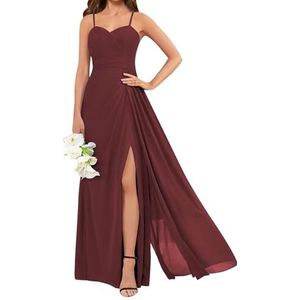 KURFACE Spaghetti Strap Chiffon Bruidsmeisjesjurken voor Vrouwen Geplooid Korset Mouwloze Formele Jurk Avondjurk, Bordeaux, 32
