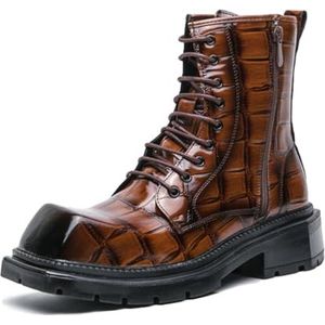 Sekiueo Heren Enkellaarsjes Met Vierkante Neus Rits Aan De Zijkant Cowboylaarzen Plateauzool Outdoor Motorschoenen,Bruin,38 EU