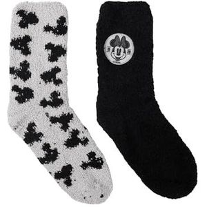 Disney Minnie Mouse Knuffelsokken voor dames, wollige wintersokken, warme sokken, grijs/zwart, verpakking van 2 stuks, grijs/zwart, 35-38 EU