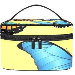 Gele vlinder make-up organizer tas, reismake-up tas organizer case draagbare cosmetische tas voor vrouwen en meisjes toiletartikelen, Meerkleurig, 22.5x15x13.8cm/8.9x5.9x5.4in