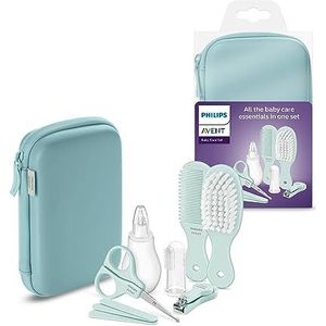 Philips Avent Babyverzorgingsset, nagelband, schaar, 3 tanden, kam, haarborstel, neusaspirator en tandenborstel voor vingers (model SCH401/00)