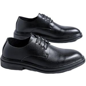 Jurk Oxford for heren Veterschoenen Veganistisch leer Ronde neus Derby schoenen Bestand antislip rubberen zool Blokhak Lage top Bruiloft (Color : Black, Size : 42 EU)