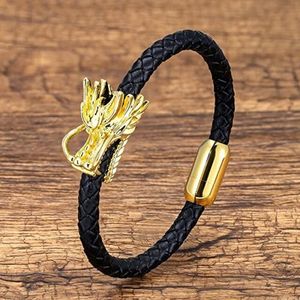 Armbanden Draak Totem Etnische Armband Mannen Zwart Lederen Touw Ketting Magnetische Gesp Heren Sieraden Armbanden