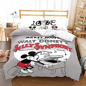 NICHIYOBI Mickey Mouse dekbedovertrek, beddengoedset, dekbedovertrek en kussensloop, microvezel, 3D digitale print, driedelig beddengoed (2, dubbel 200 x 200 cm)