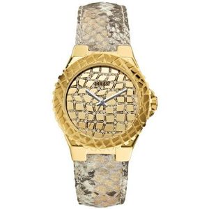 Guess U0227L2 38mm roestvrij stalen kast lederen mineraal dameshorloge, Riem