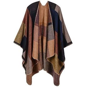 Lifetooler Poncho cape voor dames, lentevest met open voorzijde, omkeerbaar, one size fits all, bedrukt, oversized, warme omslagdoek, geruit, gebreide tartan deken, lange Boheemse sjaal, geometrisch