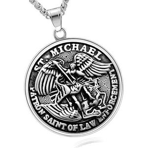 St. Michael Medaille Hanger Ketting, Roestvrij Staal, St. Michael De Aartsengel Katholieke Accessoires, Religieuze Amuletten Sieraden Voor Mannen Vrouwen(Silver)