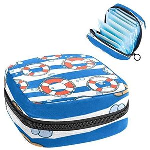 Reddingsboei Nautische Periode Pouch Draagbaar,Tampon Opbergtas voor Maandverband, Meerkleurig, 4.7x6.6x6.6 in/12x17x17 cm