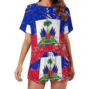 Haïti retro vlag mode 2 stuks dames pyjama sets korte mouw nachtkleding zachte loungewear stijl-38