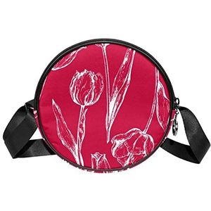 Messenger Bag Tulpen Rode Crossbody Tas voor Dames Rond, Meerkleurig, 6.7x6.7x2.3 in, Sling Rugzakken