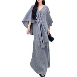MLSHWUG Dames Open Front Cardigan Sjaals Voor Herfst En Winter Hoge Taille Gebreide Casual Rokken Sets,Grijs,One Size