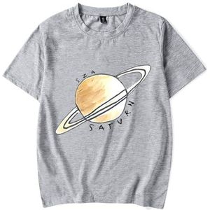 SZA Tee Saturn Merch Mannen Vrouwen Mode T-Shirt Unisex Cool Korte Mouwen Shirts Zomer Kleding, Grijs, XXS