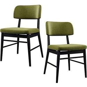 GEIRONV Retro ontwerp eetkamerstoelen set van 2, katoen en linnen metalen benen keuken stoelen woonkamer slaapkamer ligstoelen Eetstoelen (Color : Green)