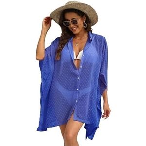 Cover Ups voor vrouwen Beachwear Badpak Cover Up Voor Vrouwen Plus Size Badpak Cover Up Shirts Stippen Splicing Casual Strand Cover Ups Badpak Cover Ups Voor Vrouwen (Blauw, XXL)