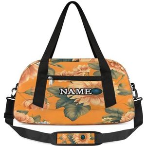 Abstracte zonnebloem bloemen retro patroon gepersonaliseerde plunjezak voor kinderen aangepaste sportschool sport plunjezak tiener reizen gymnastiek weekender overnachting tas dragen teen tas voor