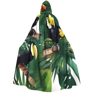 SSIMOO Toekans papegaai palmboom bladeren volwassen partij decoratieve Cape, Volwassen Halloween Hooded Mantel, Cosplay Kostuum Cape