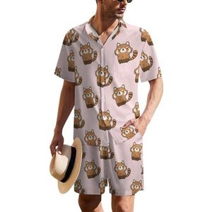 Leuke rode panda Hawaiiaanse pak set 2-delig strand outfit korte mouw shirt en korte broek bijpassende set