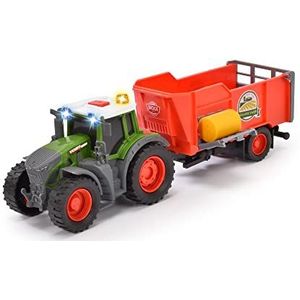 Dickie Toys - Fendt tractor met aanhanger (26 cm) speelgoed voor kinderen vanaf 3 jaar met vrijloopmechanisme, licht, geluid en andere functies, incl. hooiballen om te spelen, 203734001ONL
