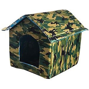 Hondenmand Warm en waterdicht buitenhuis voor katten en honden, huisdiervilla's, opvouwbaar en wasbaar Huisdierbed (Color : Green camo, Size : M 38x35x38CM)