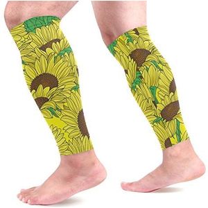 EZIOLY Gele Zonnebloemen Sport Kalf Compressie Mouwen Been Compressie Sokken Kalf Guard voor hardlopen, Fietsen, Moederschap, Reizen, Verpleegkundigen