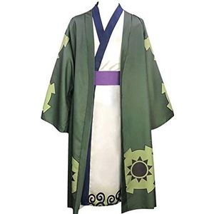 Een stuk kimono lange badjas outfit Japanse klassieke anime karakter Wano Country Roronoa Zoro Cosplay kostuum Fancy Dress volledige set voor cadeau & collectie & themafeest & Halloween, Wano Country Roronoa Zoro-mannen, L