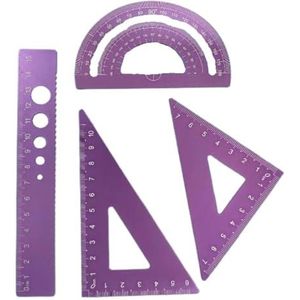 Liniaal Sets Liniaalset van aluminiumlegering, metalen liniaal, multifunctionele basisschoolleerling, briefpapier, laser, vierdelige set Quilt Liniaal Set(Purple,4pcs)