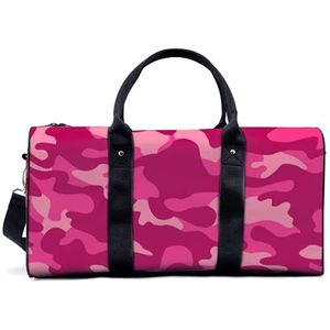 Roze Camouflage Illustratie Sport Gym Bag Reizen Yoga Camping Grote Schouder Duffle Tassen Lichtgewicht Canvas Tote Bag Holdall voor Mannen en Vrouwen