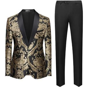 RAJEGAR 3 Stuks Mannen Bruiloft Pak Bruidegom Ochtend Tuxedo Slim Groomwear Tailed Blazer Vest Broek Sets, Goud, XXL