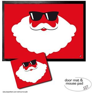 1art1 Kerstmis, Cool Santa Claus Deurmat (70x50 cm) + Muismat (23x19 cm) Cadeauset