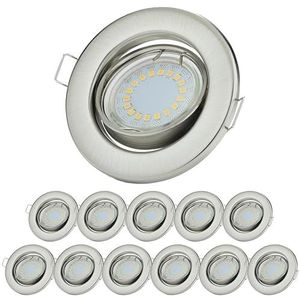 Sweet Led 12x Inbouwspot rond draaibaar incl. LED lamp 230V 5W 430 Lumen GU10 fitting Keramiek - Plafondspot Inbouwframe Spots Inbouwverlichting Inbouwlampen (Geborsteld Chroom - Warm Wit)